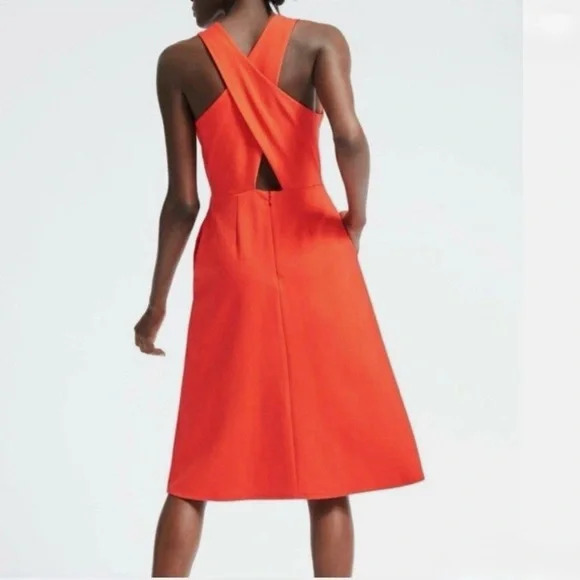 Banana Republic Vibrant Coral/Orange Cross Back Design Midi Dress - Picture 14 of 14